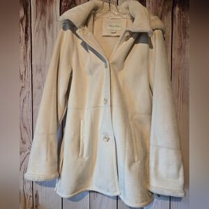 Appleseed's Classic Cream Suede Jacket With Removable Hood Womens Medium